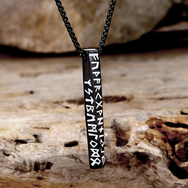 Viking Runes Mobius Bar Stainless Steel Necklace