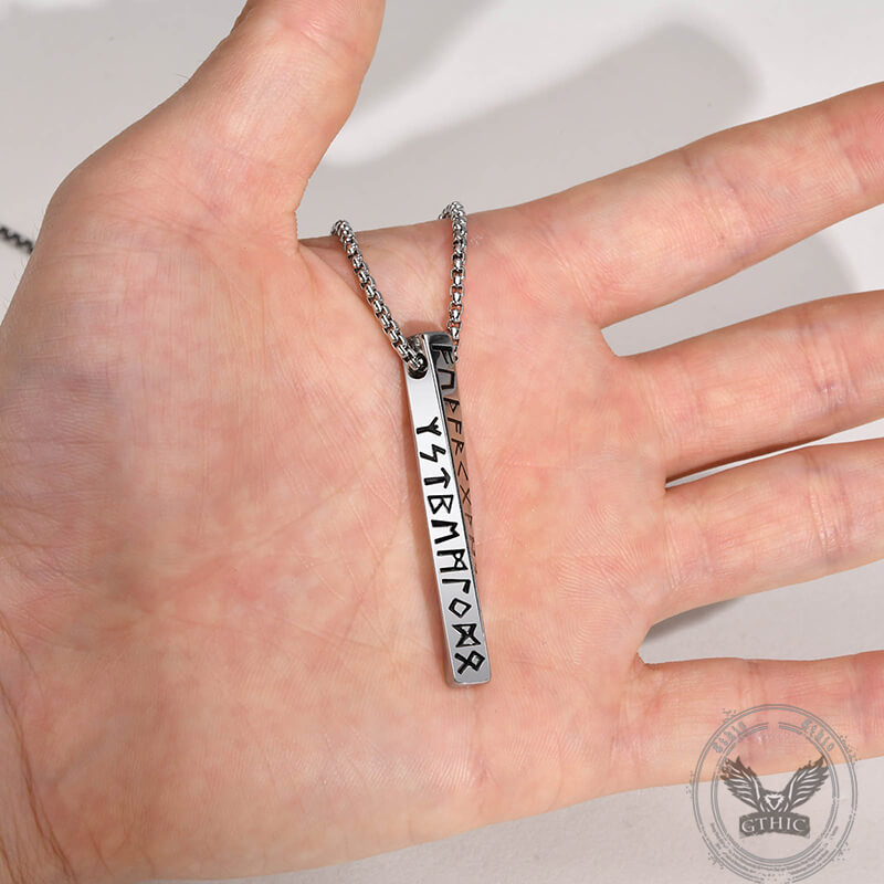 Viking Runes Mobius Bar Stainless Steel Necklace