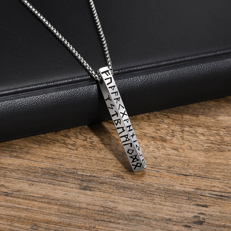 Viking Runes Mobius Bar Stainless Steel Necklace