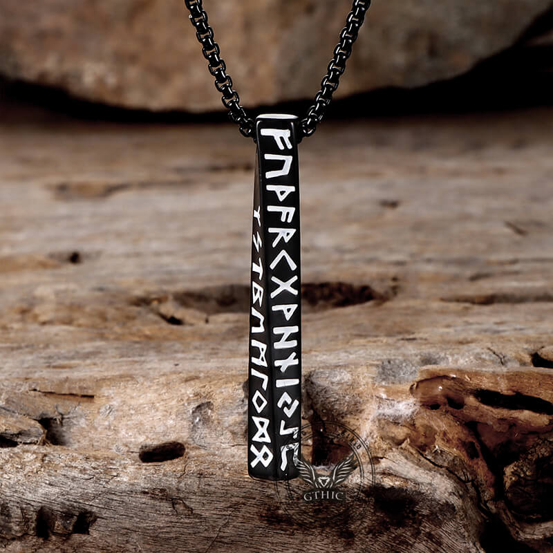 Viking Runes Mobius Bar Stainless Steel Necklace