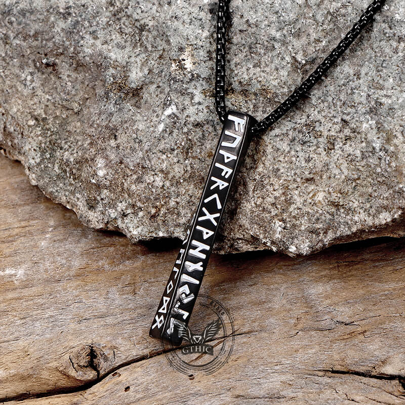 Viking Runes Mobius Bar Stainless Steel Necklace