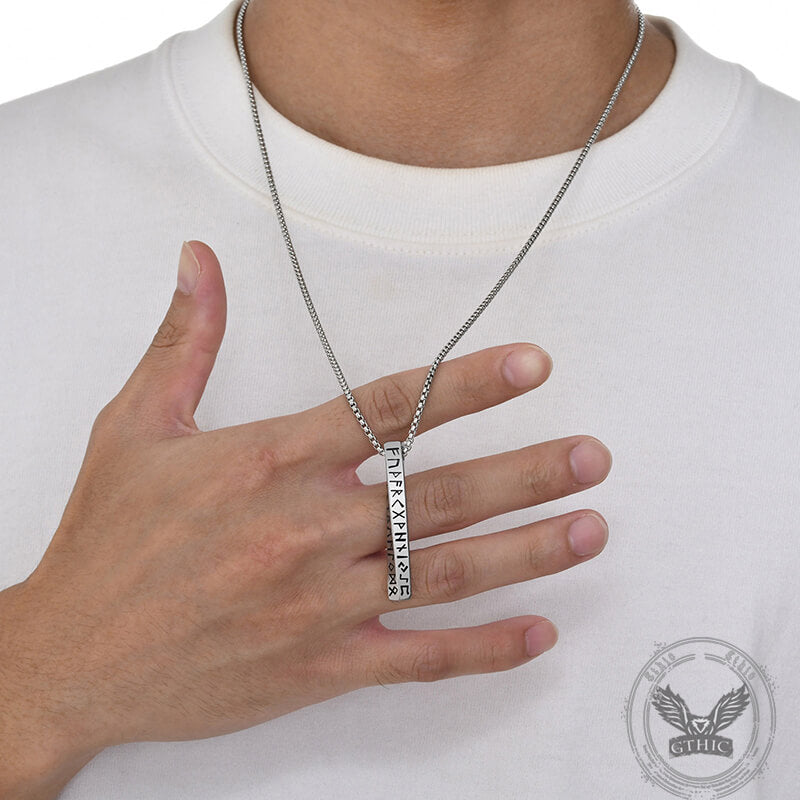 Viking Runes Mobius Bar Stainless Steel Necklace