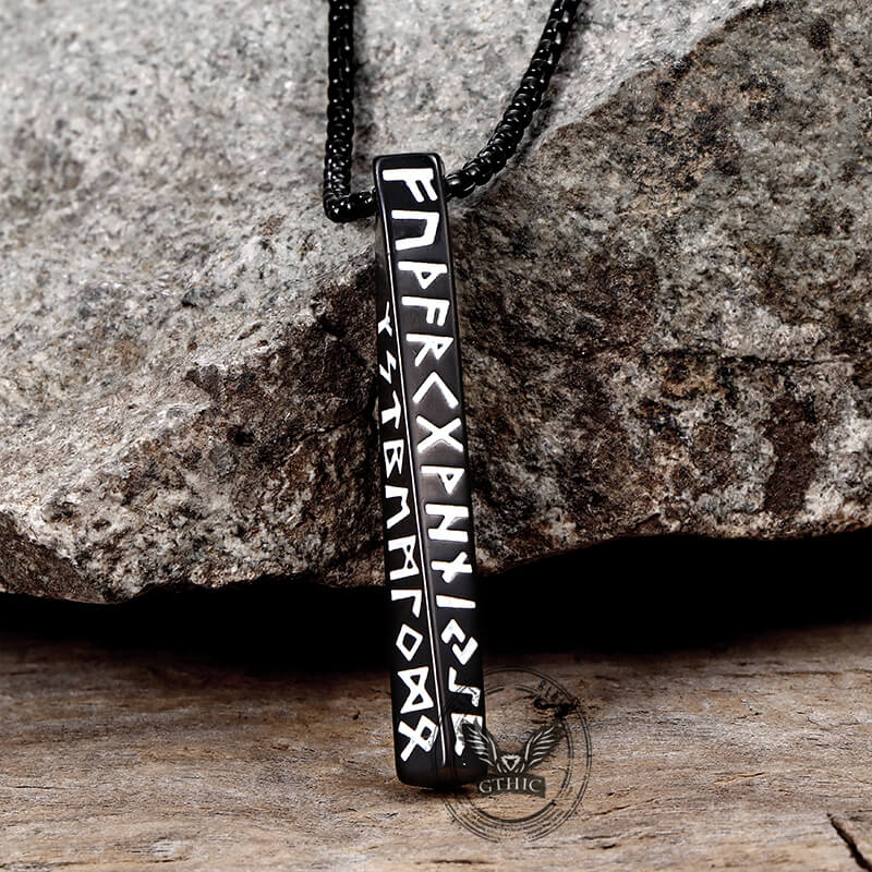 Viking Runes Mobius Bar Stainless Steel Necklace