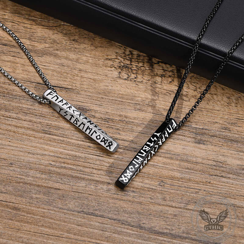 Viking Runes Mobius Bar Stainless Steel Necklace