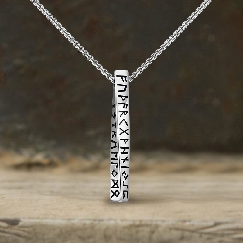 Viking Runes Mobius Bar Stainless Steel Necklace