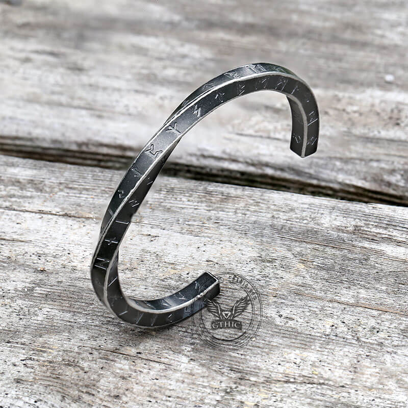 Viking Runes Twist Cuff Stainless Steel Bracelet