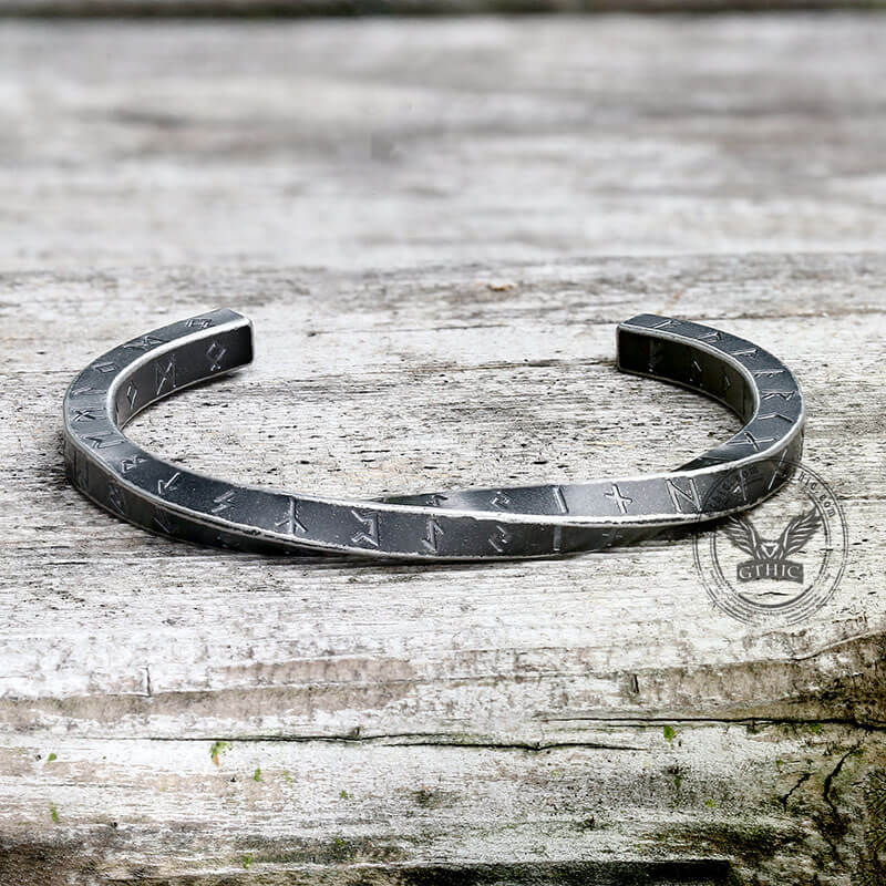 Viking Runes Twist Cuff Stainless Steel Bracelet