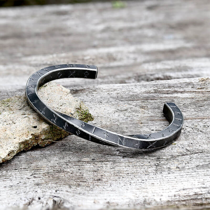 Viking Runes Twist Cuff Stainless Steel Bracelet