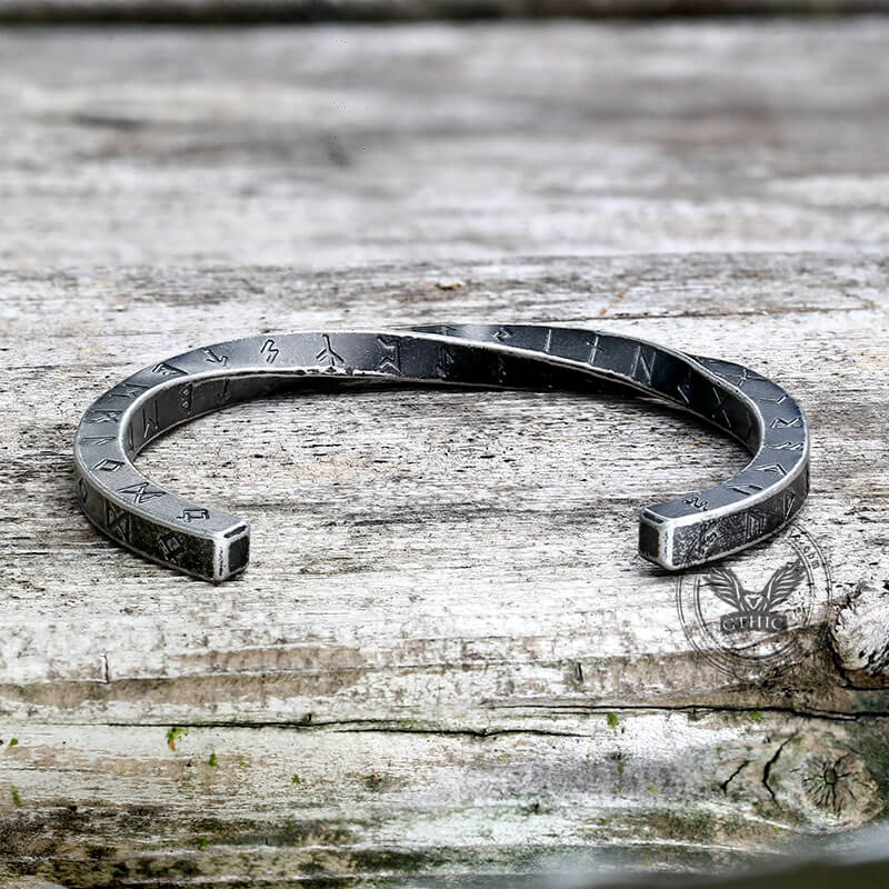 Viking Runes Twist Cuff Stainless Steel Bracelet