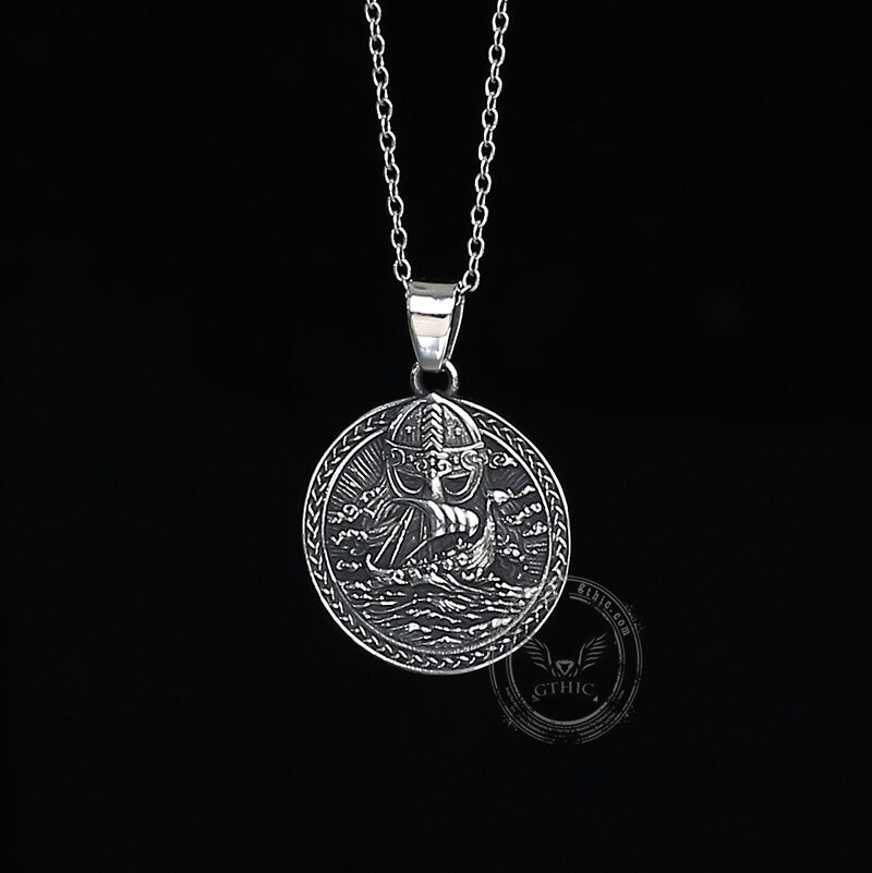 Viking Ship Warrior Stainless Steel Pendant