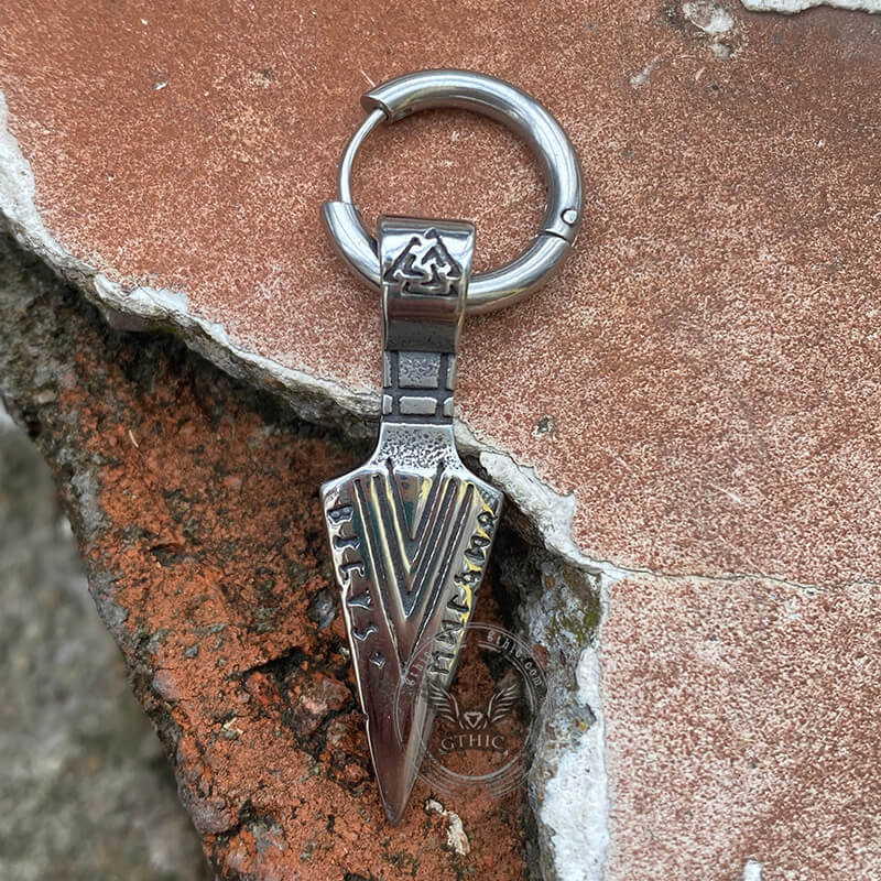 Viking Spear Head Valknut Stainless Steel Earrings