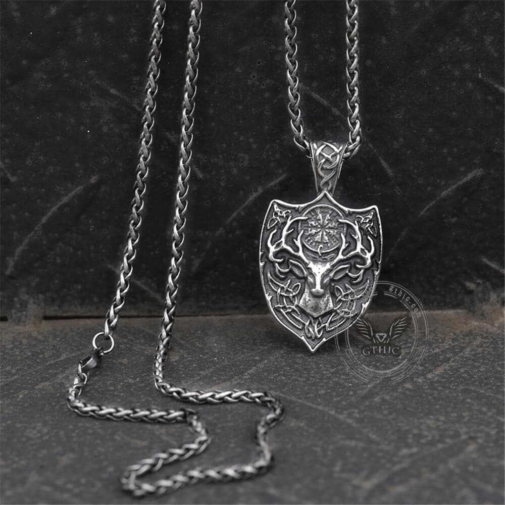 Viking Stag Vegvisir Stainless Steel Pendant