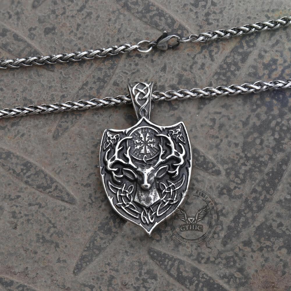 Viking Stag Vegvisir Stainless Steel Pendant