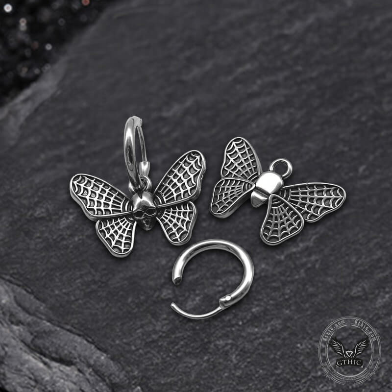 Vintage Butterfly Skull Stainless Steel Hoop Earrings