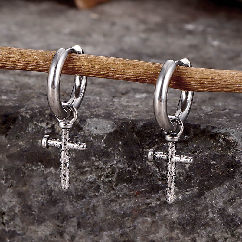 Vintage Nail Cross Stainless Steel Stud Earrings