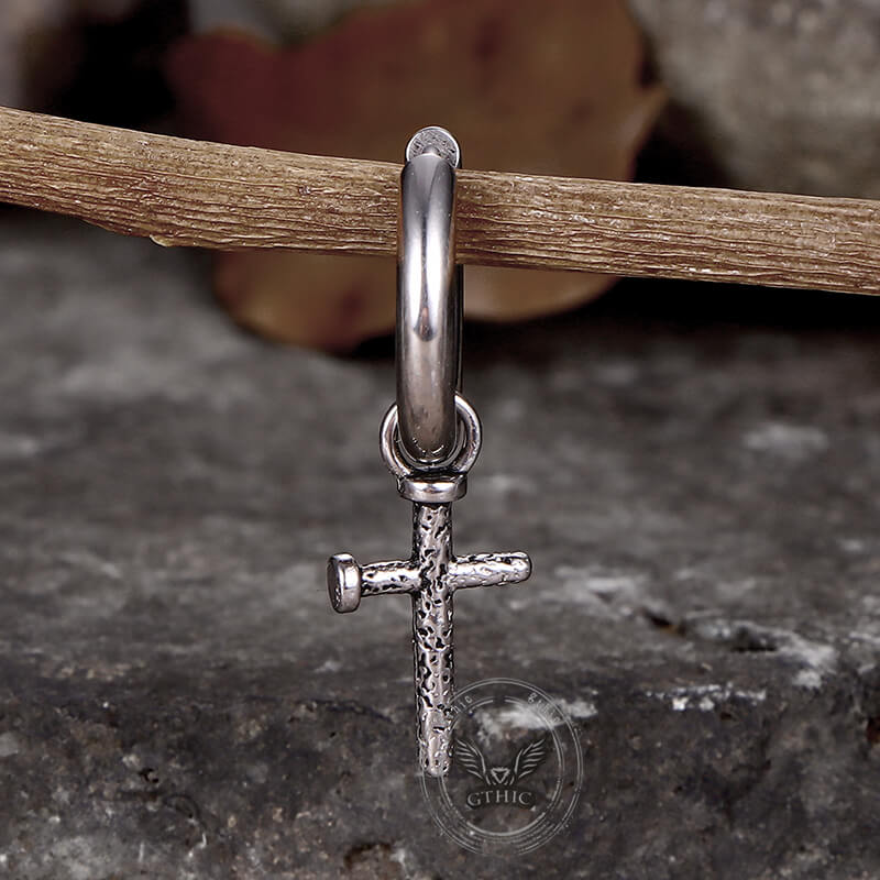 Vintage Nail Cross Stainless Steel Stud Earrings
