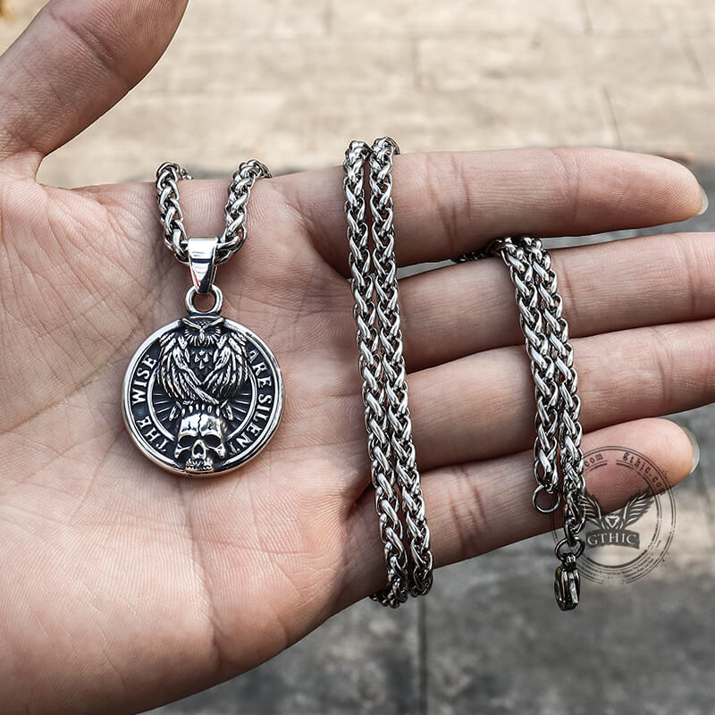Vintage Owl Skull Head Stainless Steel Pendant