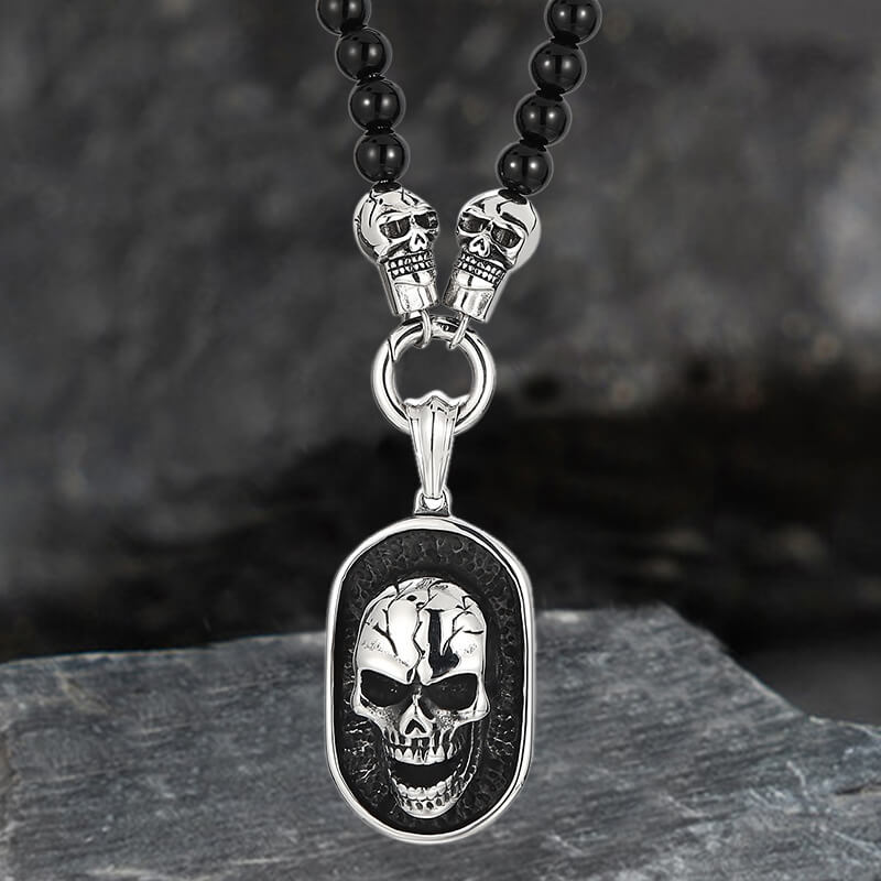 Vintage Skull Head Agate Stainless Steel Necklace