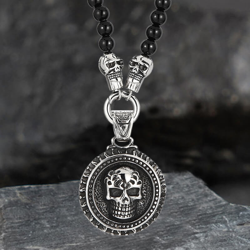 Vintage Skull Head Agate Stainless Steel Necklace