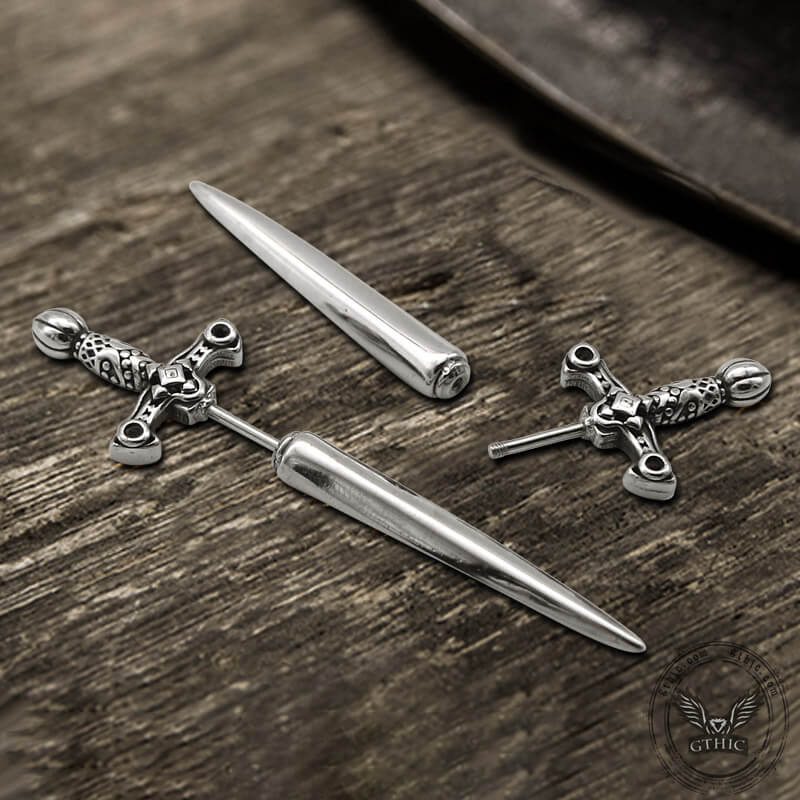 Vintage Sword Design Stainless Steel Stud Earrings
