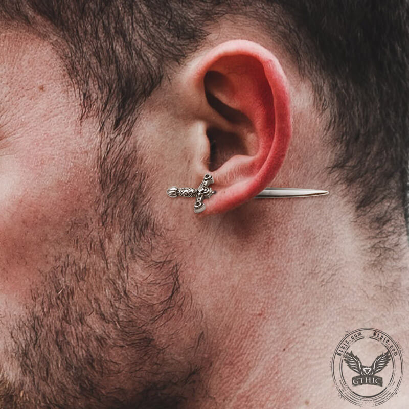 Vintage Sword Design Stainless Steel Stud Earrings