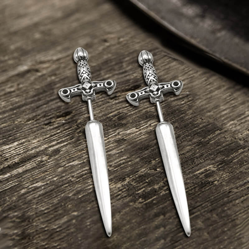 Vintage Sword Design Stainless Steel Stud Earrings
