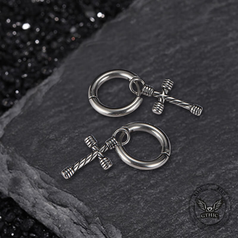 Vintage Threaded Cross Stainless Steel Stud Earrings