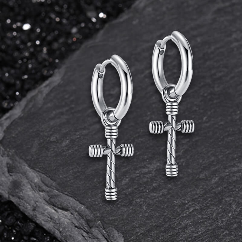 Vintage Threaded Cross Stainless Steel Stud Earrings