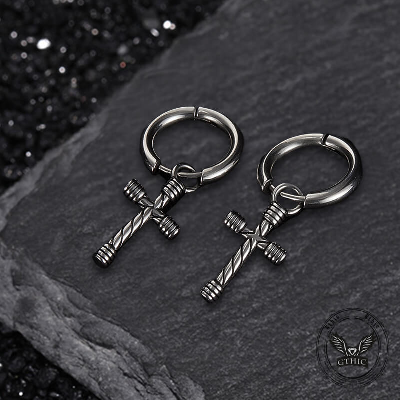 Vintage Threaded Cross Stainless Steel Stud Earrings