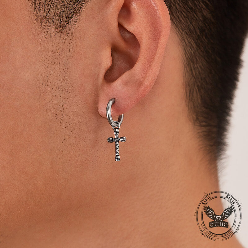 Vintage Threaded Cross Stainless Steel Stud Earrings