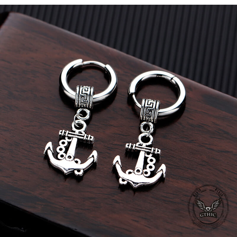 Vintage Wheel Ship Anchor Copper Earrings