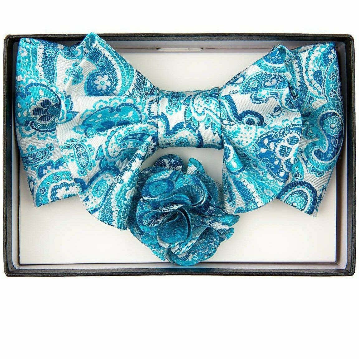 Vittorio Farina Men's Design XL Bow Tie, Pocket Square and Flower Lapel Pin in Gift Box
