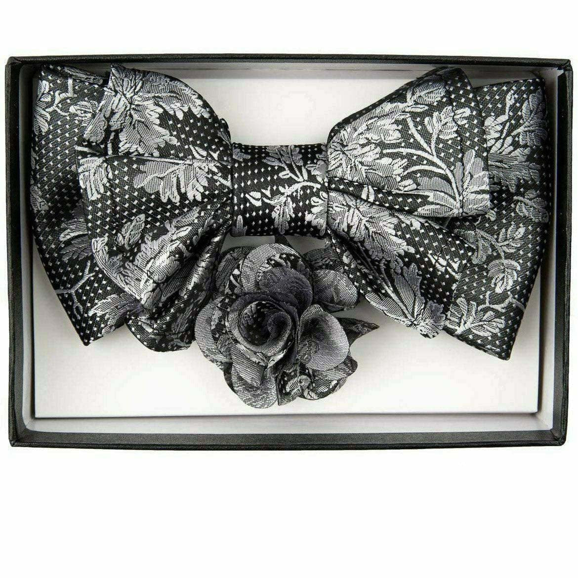 Vittorio Farina Men's Design XL Bow Tie, Pocket Square and Flower Lapel Pin in Gift Box