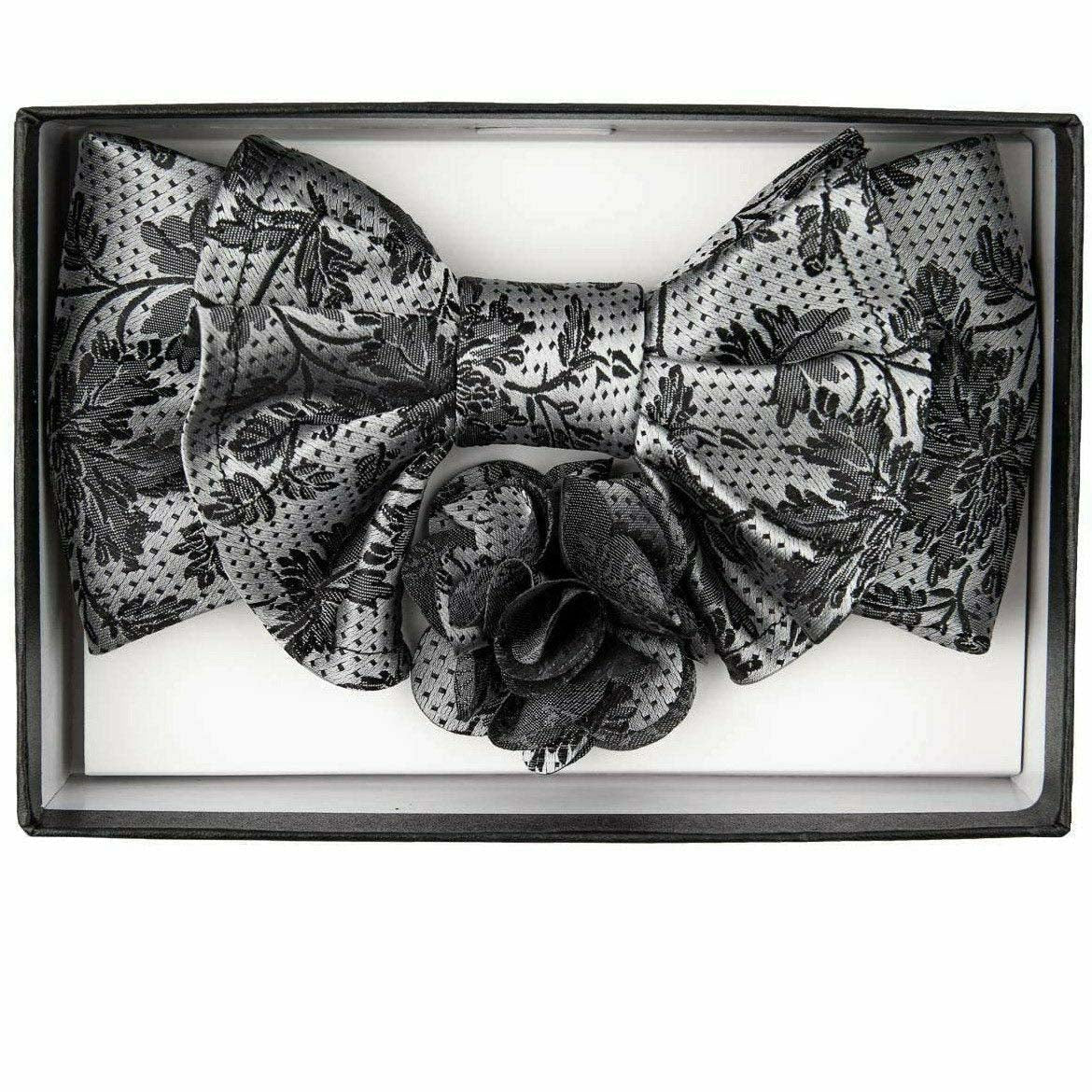 Vittorio Farina Men's Design XL Bow Tie, Pocket Square and Flower Lapel Pin in Gift Box