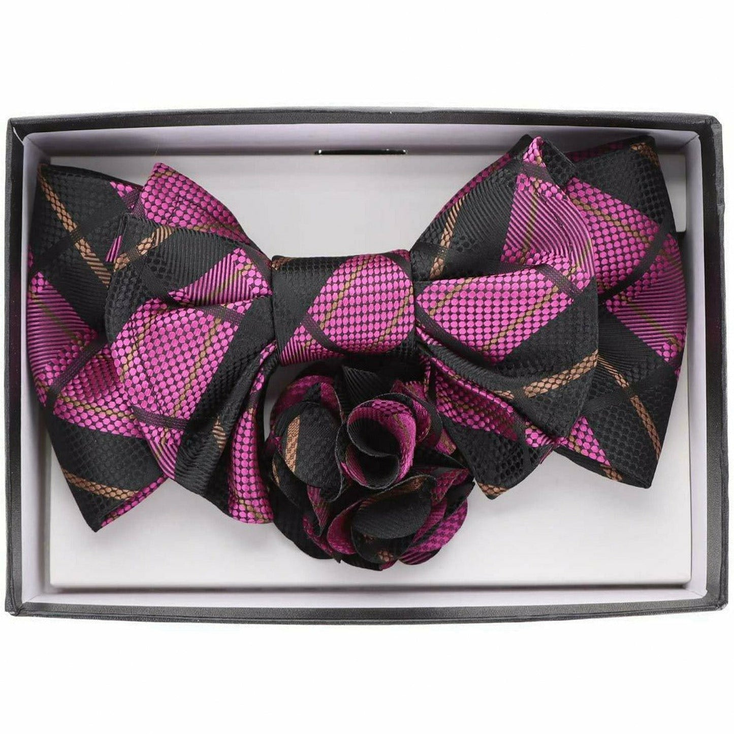 Vittorio Farina Men's Design XL Bow Tie, Pocket Square and Flower Lapel Pin in Gift Box