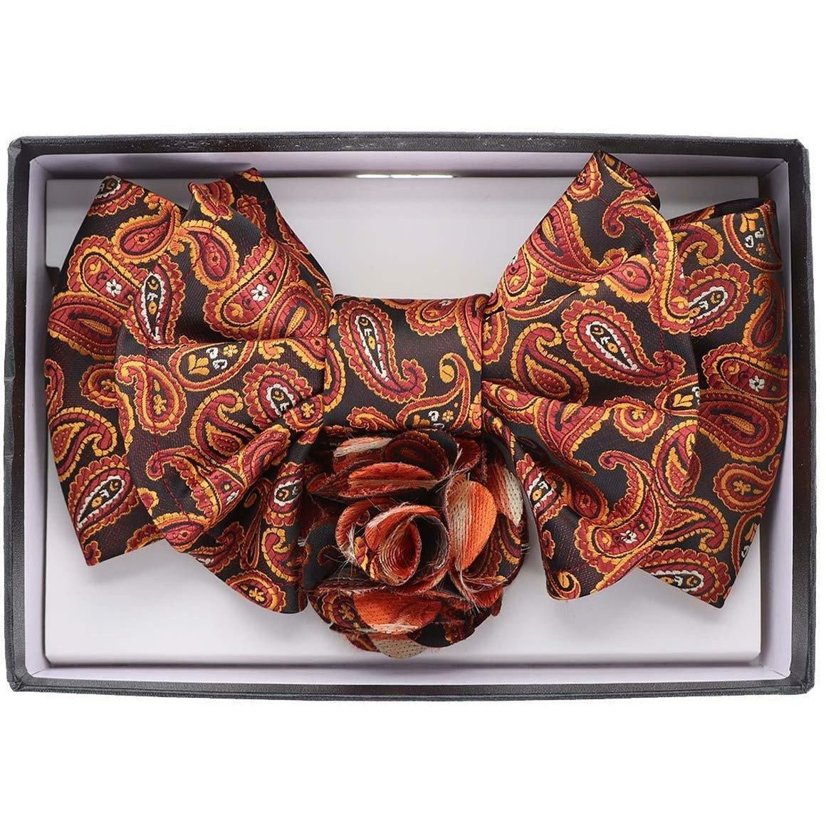 Vittorio Farina Men's Design XL Bow Tie, Pocket Square and Flower Lapel Pin in Gift Box
