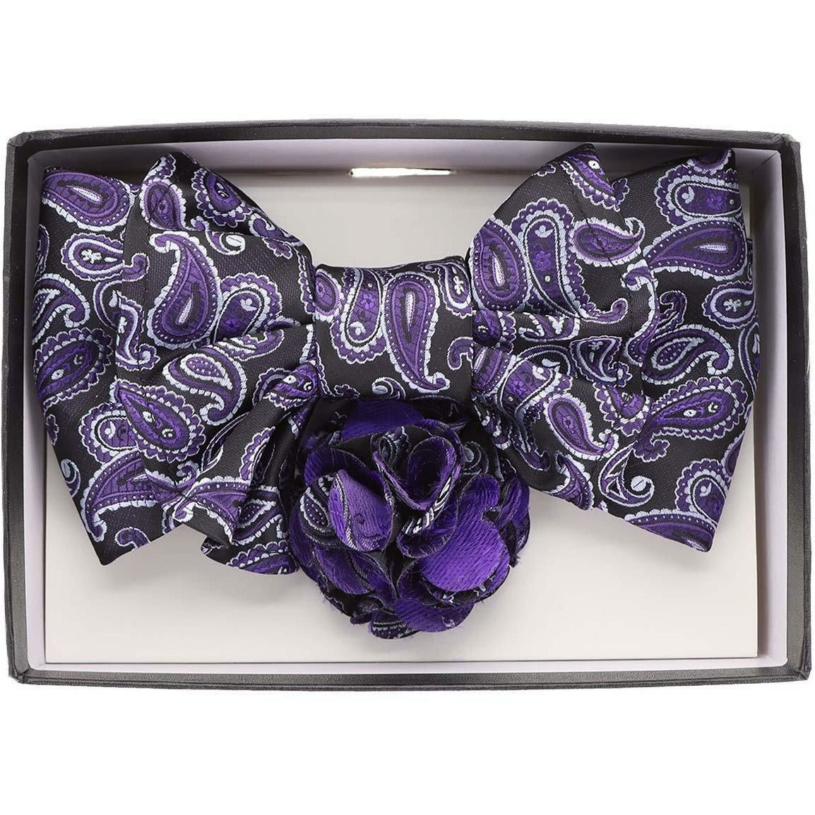 Vittorio Farina Men's Design XL Bow Tie, Pocket Square and Flower Lapel Pin in Gift Box