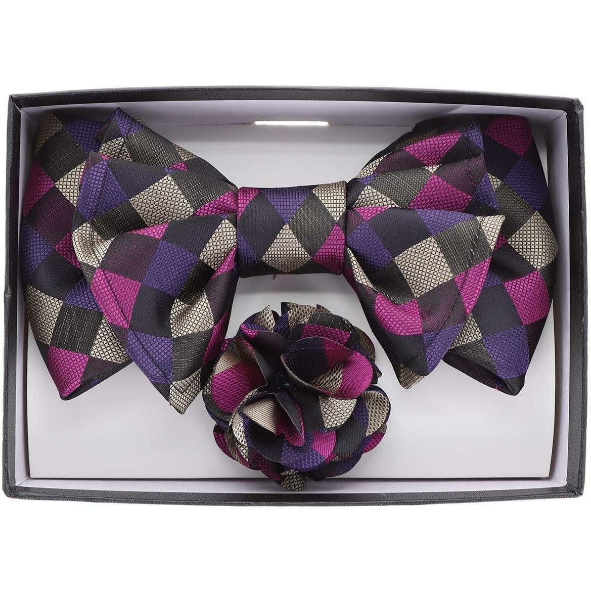 Vittorio Farina Men's Design XL Bow Tie, Pocket Square and Flower Lapel Pin in Gift Box