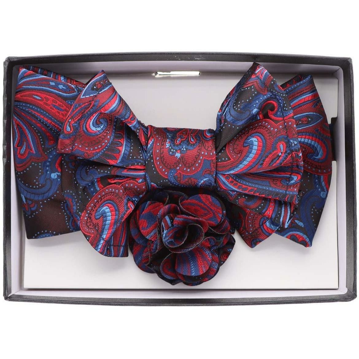 Vittorio Farina Men's Design XL Bow Tie, Pocket Square and Flower Lapel Pin in Gift Box