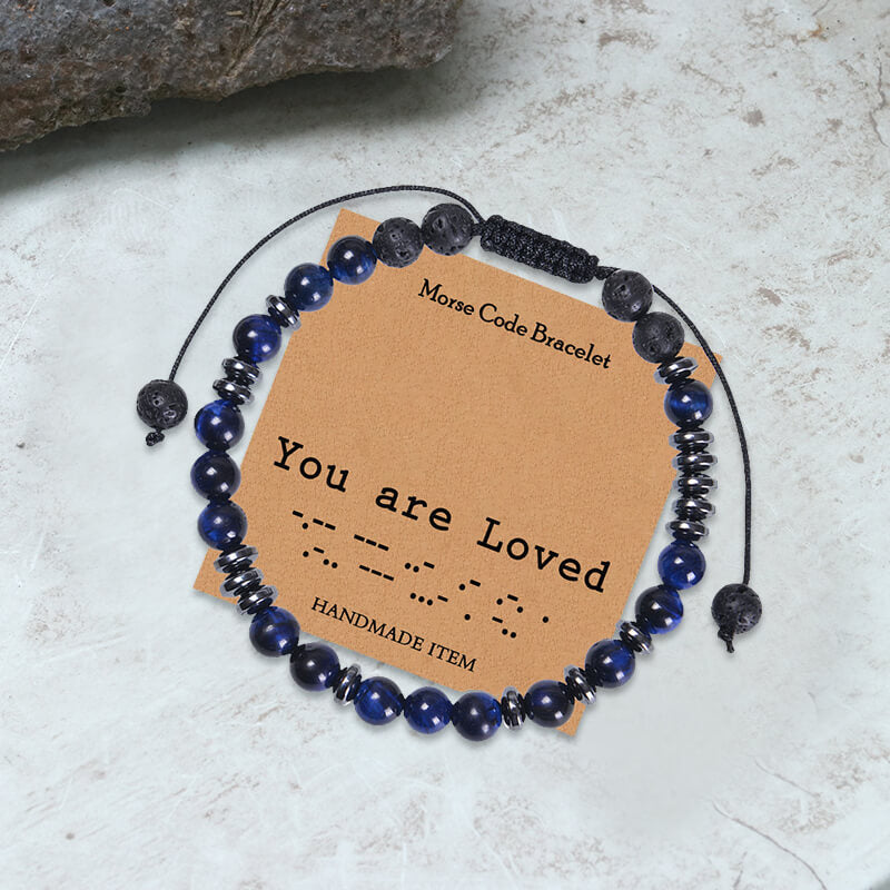 You Are Loved Tiger Eye Morse Code Bracelet