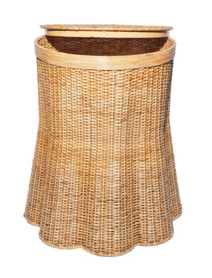 Round Lid with SCALLOPED Base WICKER STORAGE Pedestal