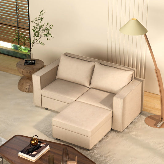 Ainfox L-shaped Storage Module Sofa Loveseat Sofa With Ottoman Beige