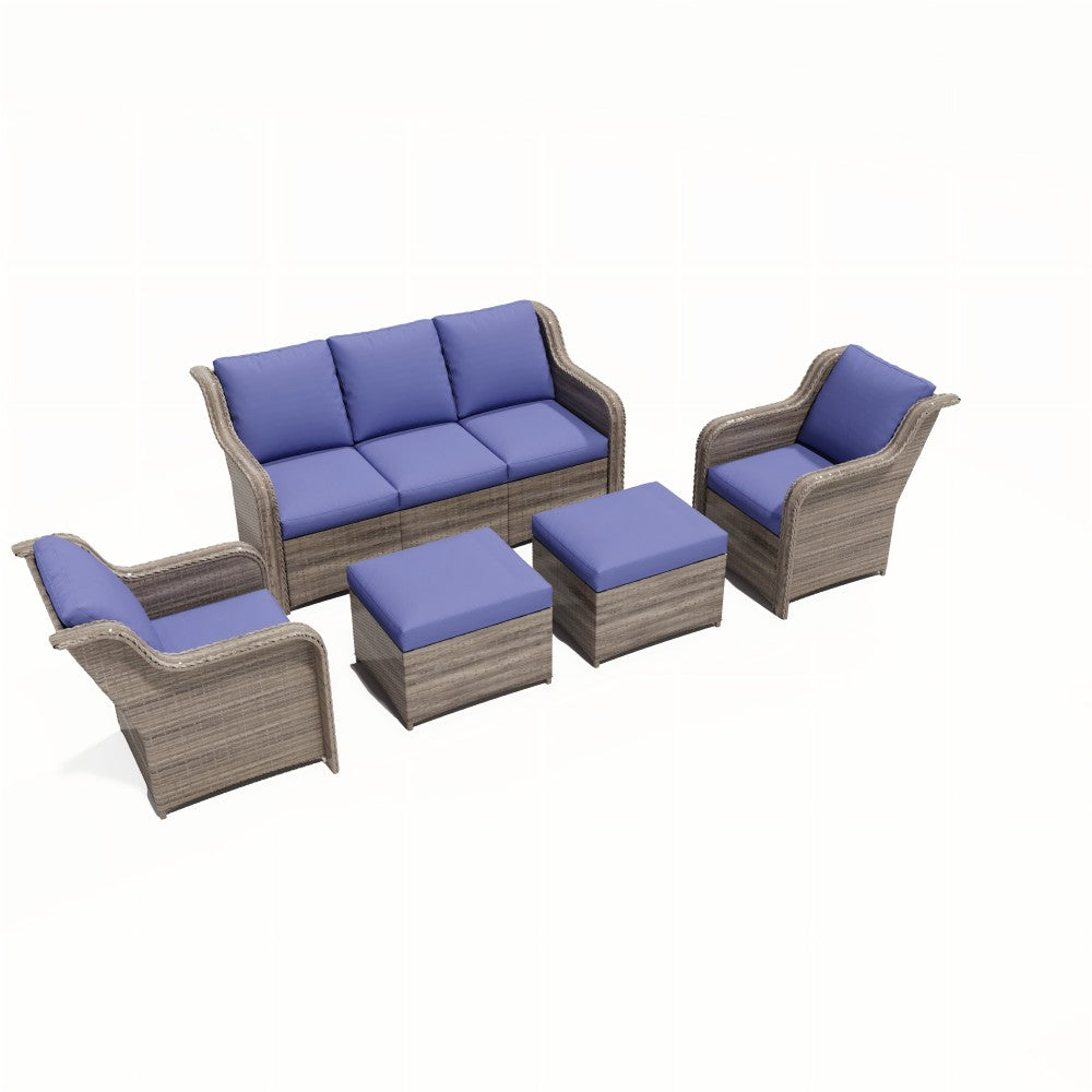 Ainfox 7 Pieces Patio Furniture Sofa Set Blue