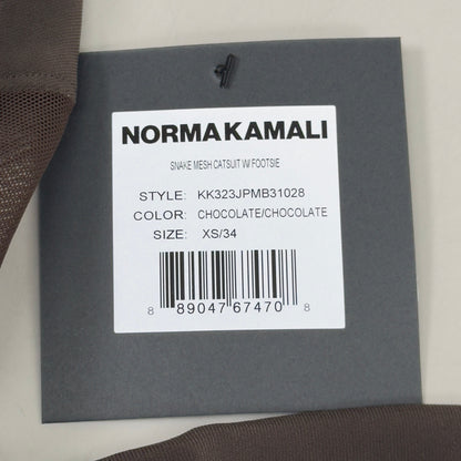 NORMA KAMALI One Shoulder Snake Mesh Catsuit Footsie Women's Sz XS/34 Chocolate