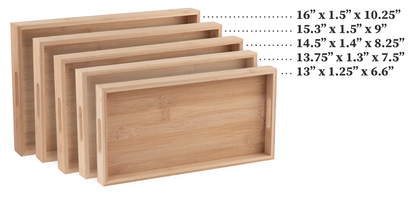 Bamboo Serving Tray Set With Handles - Wood Serving Trays for Meat, Vegetables, Cheese and Charcuterie Boards - 5 Pack