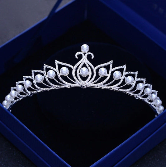 Tracy - Wedding Pearl and Cubic Zirconia Tiara - Available in Silver and Rose Gold