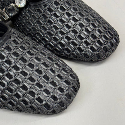 KENNETH COLE New York Zeta Raffia Jewel Jane Flat Women's Sz 11 Black KL25ZMJ01