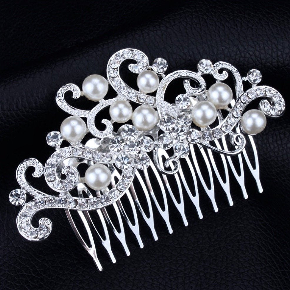 "Florence" - Pearl and Crystal Bridal Hair Comb - Available in Silver and Gold