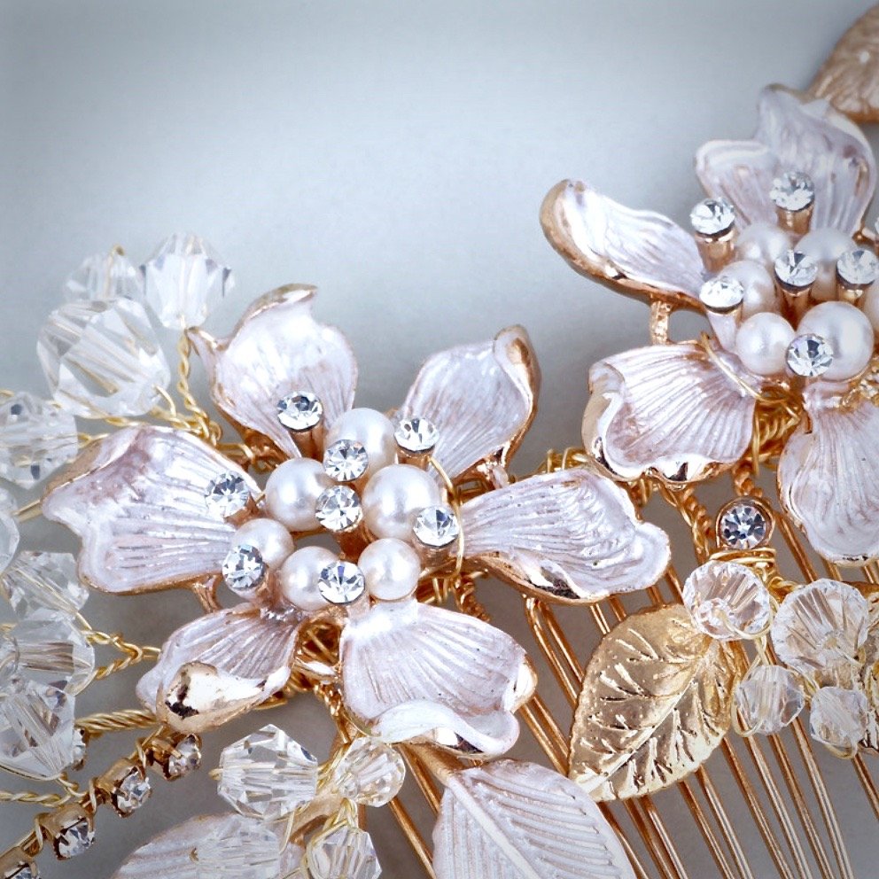 Kara - Pearl and Crystal Bridal Hair Comb - Available in Gold and Silver