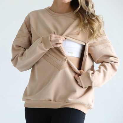 Isabella Oversized Nursing & Pregnancy Sweatshirt (Oatmeal)